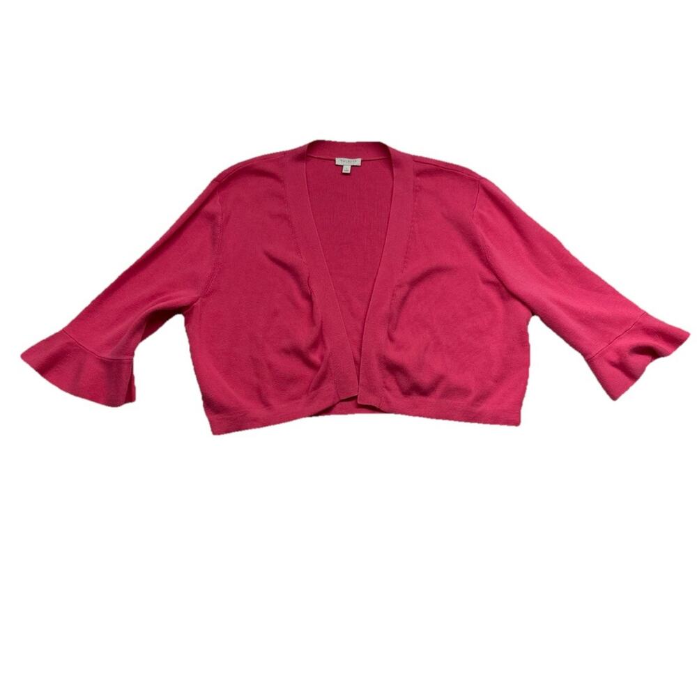 Talbots Open Cardigan Crop Sweater Womens Large Ruffle Sleeve Pink